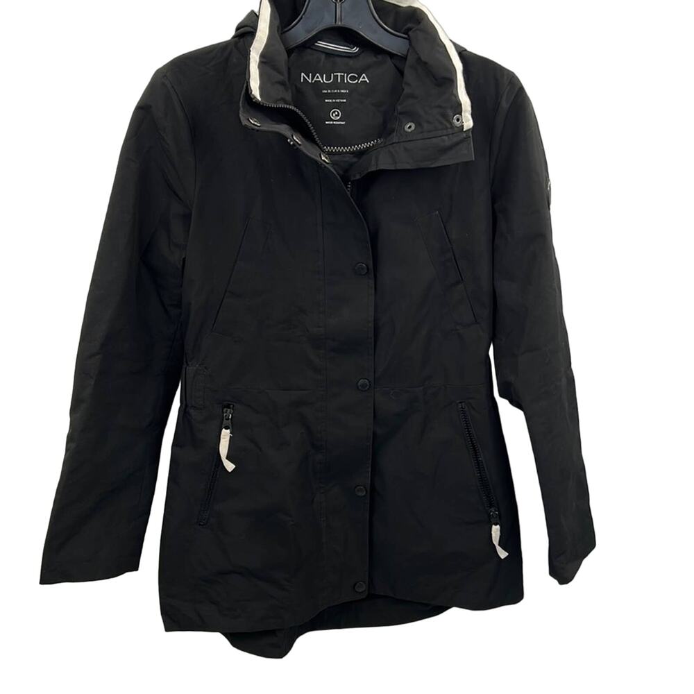 Nautica Women's Black Water Resistant Zip Snap Closure Hooded Jacket Size XS